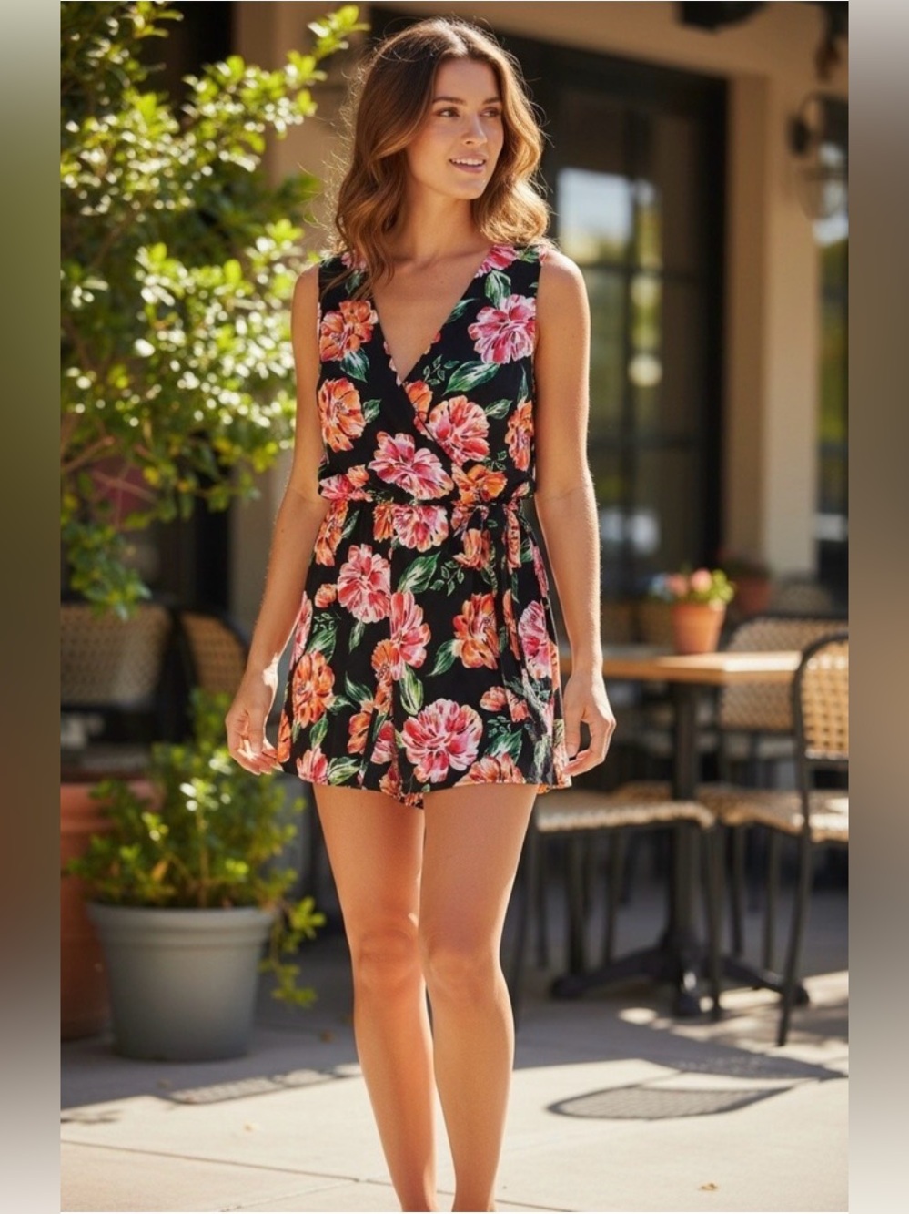 NWT AS U WISH FLORAL SLEEVELESS WRAP FRONT ROMPER SIZE 1X